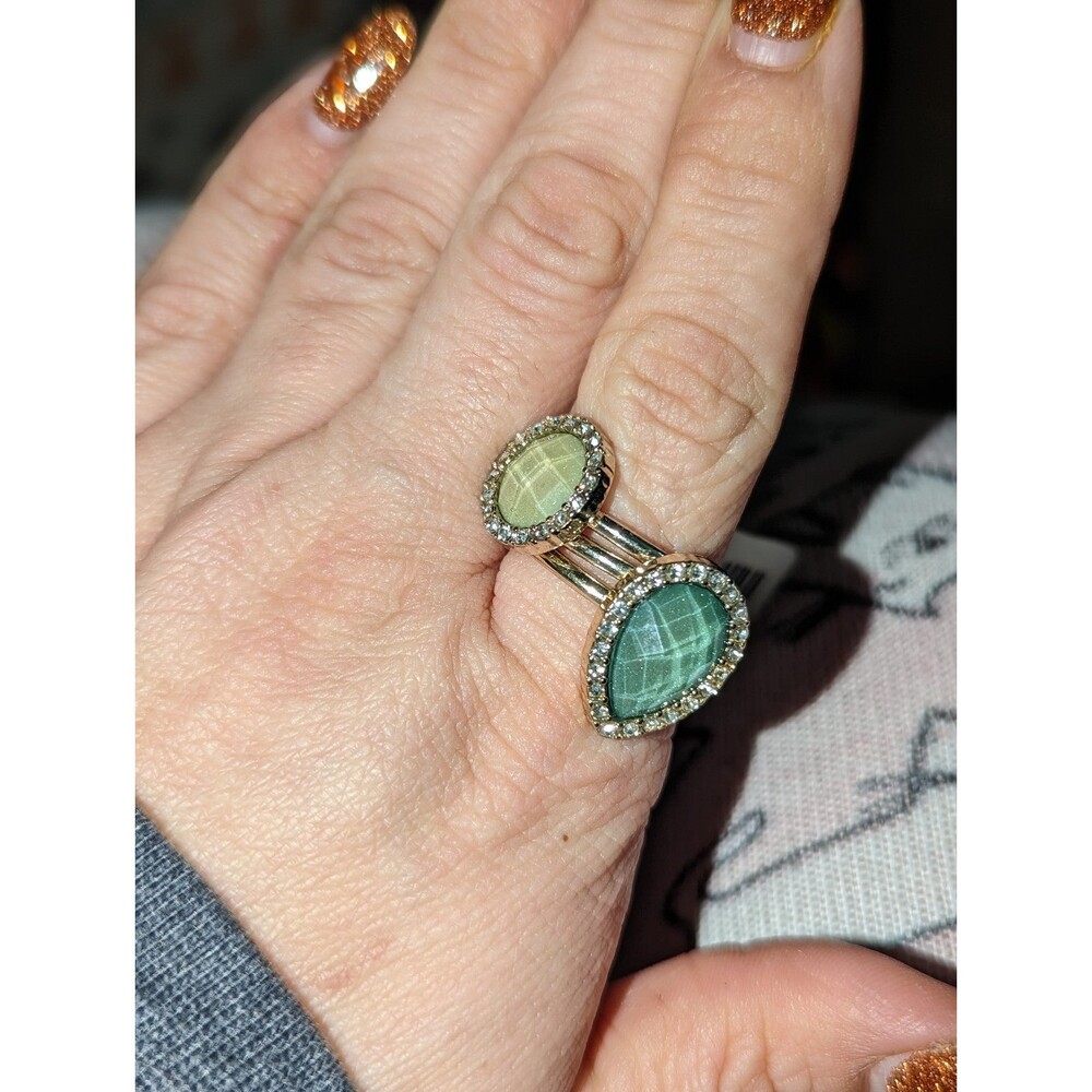 Torrid Size 10 Set of Gold Ring Set with Colorful Green Aquamarine Stones